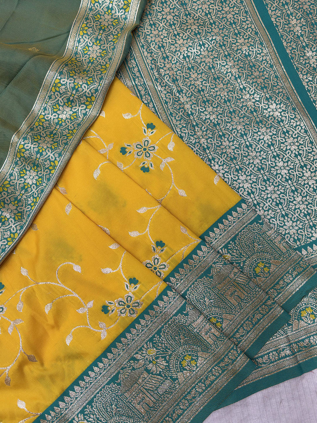 Yellow Premium Banarasi Silk Zari Woven Meenakari Floral Jaal Saree