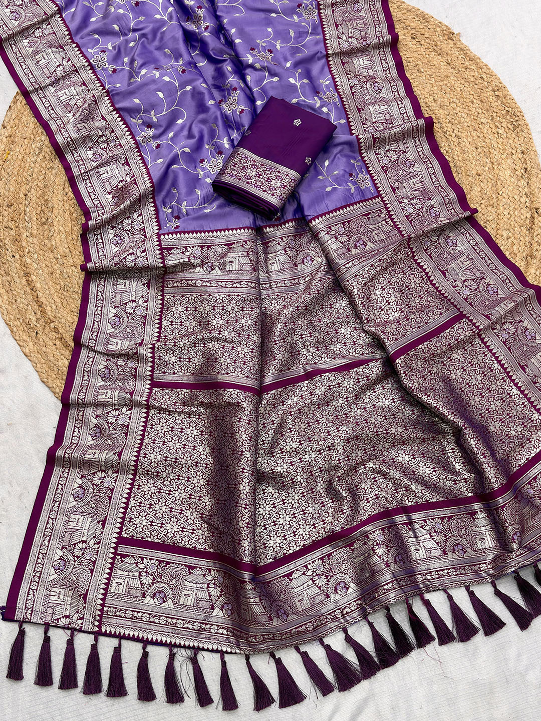 Lavender Premium Banarasi Silk Zari Woven Meenakari Floral Jaal Saree