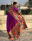 Purple(Red Tone) Paithani Silk with Floral & Peacock Big Border Saree