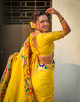 Yellow Paithani Silk with Floral & Peacock Big Border Saree