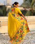 Yellow Paithani Silk with Floral & Peacock Big Border Saree