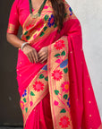 Red Paithani Silk with Floral & Peacock Big Border Saree