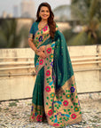 Peacock Blue Paithani Silk with Floral & Peacock Big Border Saree