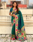 Peacock Blue Paithani Silk with Floral & Peacock Big Border Saree