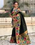 Bottle Green Paithani Silk with Floral & Peacock Big Border Saree