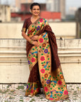 Coffee Paithani Silk with Floral & Peacock Big Border Saree