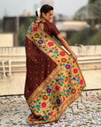 Coffee Paithani Silk with Floral & Peacock Big Border Saree