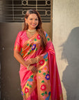Light Pink Paithani Silk with Floral & Peacock Big Border Saree