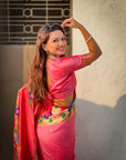 Light Pink Paithani Silk with Floral & Peacock Big Border Saree