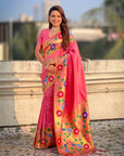 Light Pink Paithani Silk with Floral & Peacock Big Border Saree