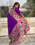 Purple Paithani Silk with Floral & Peacock Big Border Saree