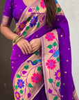 Purple Paithani Silk with Floral & Peacock Big Border Saree