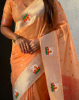 Peach Organza Silk Paithani Fusion Rajhans Border and Pallu