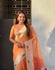 Peach Organza Silk Paithani Fusion Rajhans Border and Pallu