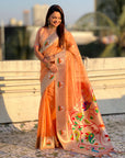 Peach Organza Silk Paithani Fusion Rajhans Border and Pallu
