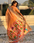 Peach Organza Silk Paithani Fusion Rajhans Border and Pallu