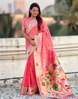 Pink Organza Silk Paithani Fusion Rajhans Border and Pallu