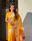 Yellow Organza Silk Paithani Fusion Rajhans Border and Pallu