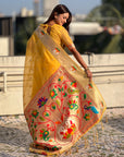 Yellow Organza Silk Paithani Fusion Rajhans Border and Pallu