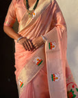 Light Pink Organza Silk Paithani Fusion Rajhans Border and Pallu