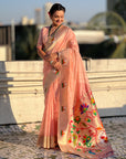 Light Pink Organza Silk Paithani Fusion Rajhans Border and Pallu