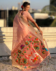 Light Pink Organza Silk Paithani Fusion Rajhans Border and Pallu