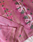 Pink Premium Soft Muga Cotton Swan Pattern Saree