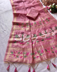 Pink Premium Soft Muga Cotton Swan Pattern Saree