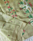 Pista Green Premium Soft Muga Cotton Swan Pattern Saree