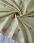 Pista Green Premium Soft Muga Cotton Swan Pattern Saree
