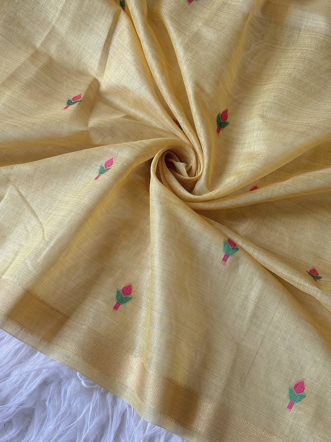 Yellow Premium Soft Muga Cotton Swan Pattern Saree