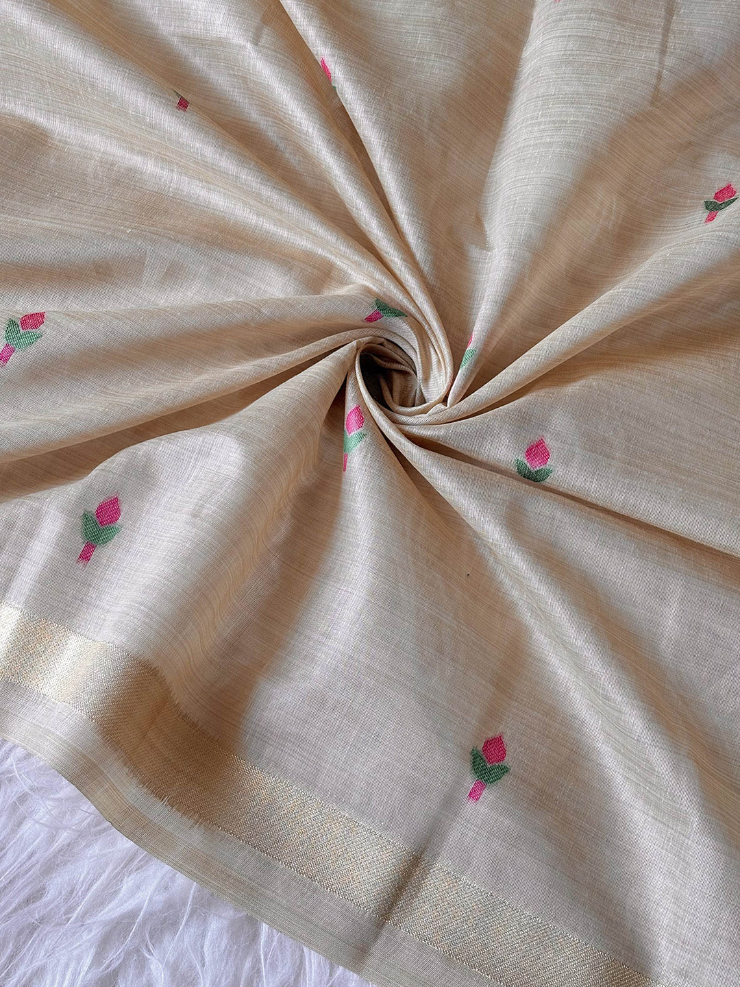 Chickoo Premium Soft Muga Cotton Swan Pattern Saree