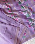 Lavender Premium Soft Muga Cotton Swan Pattern Saree