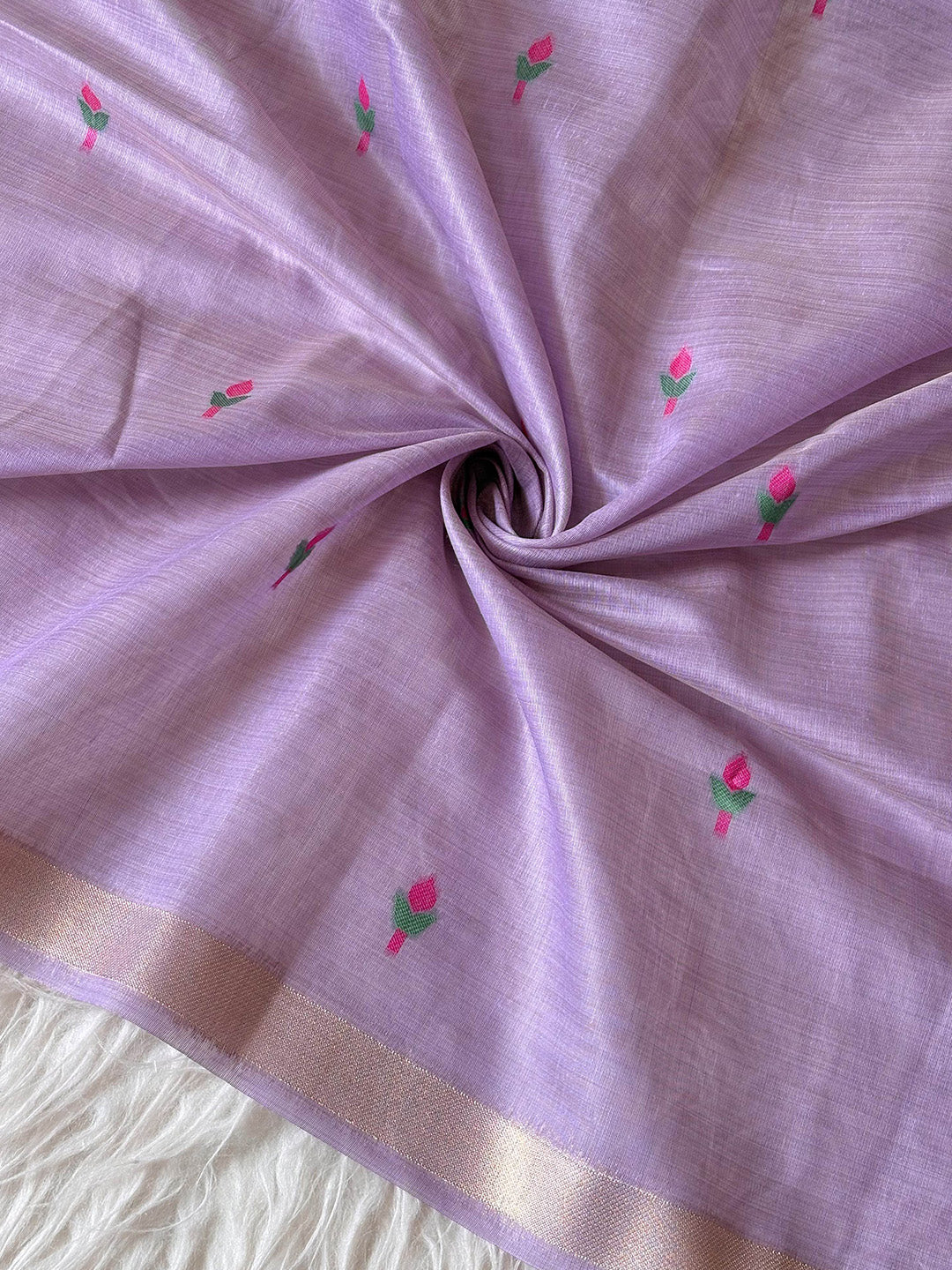 Lavender Premium Soft Muga Cotton Swan Pattern Saree