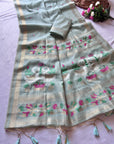 Sky Blue Premium Soft Muga Cotton Swan Pattern Saree