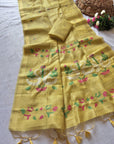 Yellow Premium Soft Muga Cotton Swan Pattern Saree
