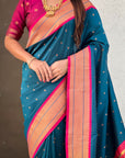 Dark Blue Paithani Silk with Kadiyal Border Saree