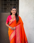 Orange Paithani Silk with Kadiyal Border Saree