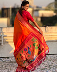 Orange Paithani Silk with Kadiyal Border Saree