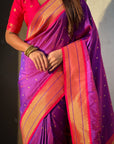 Purple(Red Tone) Paithani Silk with Kadiyal Border Saree