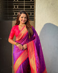 Purple(Red Tone) Paithani Silk with Kadiyal Border Saree