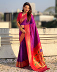 Purple(Red Tone) Paithani Silk with Kadiyal Border Saree