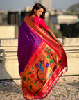 Purple(Red Tone) Paithani Silk with Kadiyal Border Saree