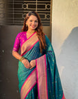 Peacock Blue Paithani Silk with Kadiyal Border Saree