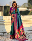 Peacock Blue Paithani Silk with Kadiyal Border Saree