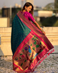 Peacock Blue Paithani Silk with Kadiyal Border Saree