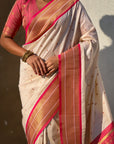 Cream Paithani Silk with Kadiyal Border Saree