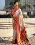 Cream Paithani Silk with Kadiyal Border Saree