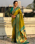 Mehendi Green Paithani Silk with Kadiyal Border Saree