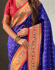 Violet Bandhani Weaves Silk Saree with Paithani Border & Pallu